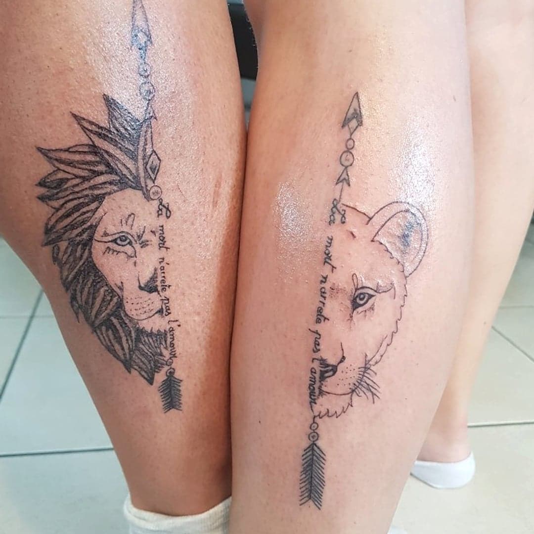 Duo tatouages lion et lionne assortis